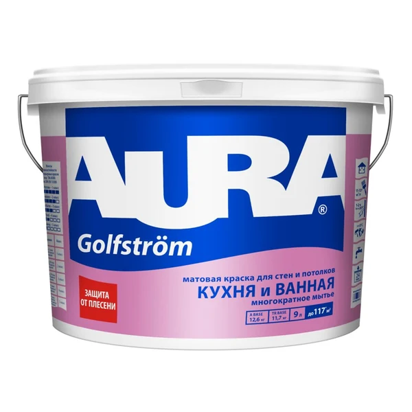 Краска Aura Golfström для ванных комнат и кухонь, матовая