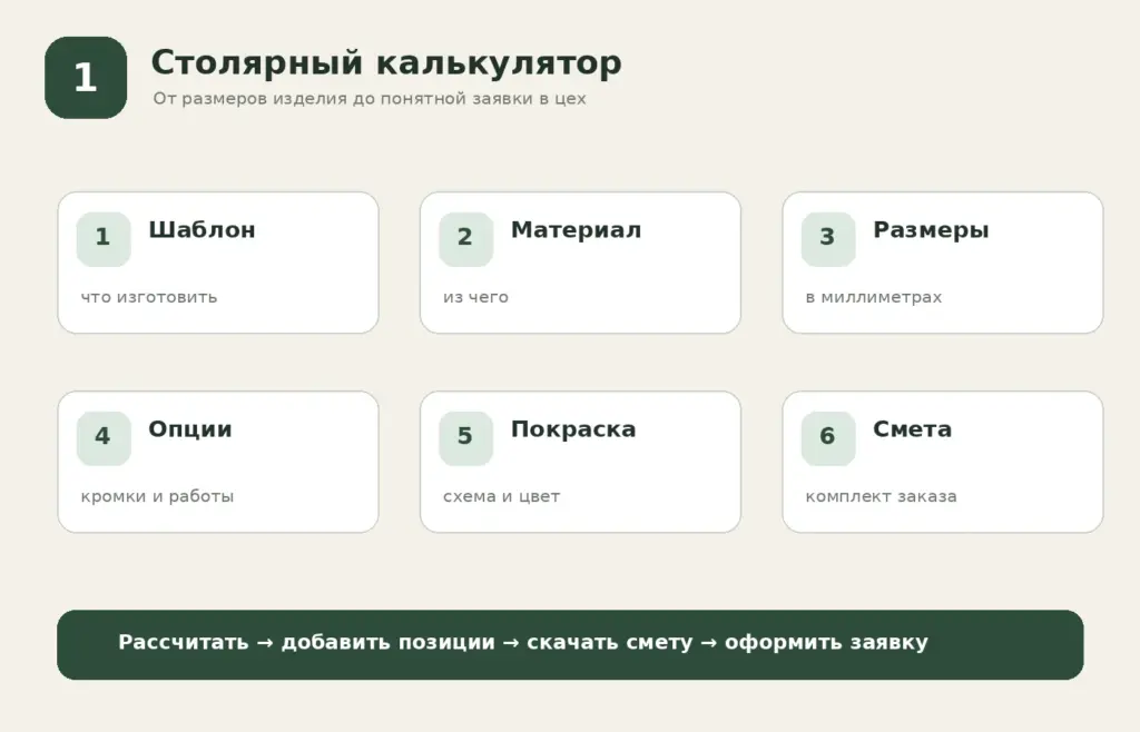 Столярный калькулятор — этапы от выбора изделия до заявки в цех