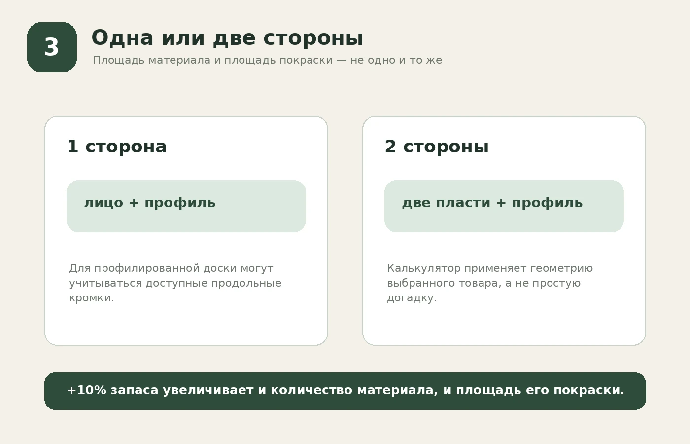 Расчёт покраски одной или двух сторон древесины и запас материала