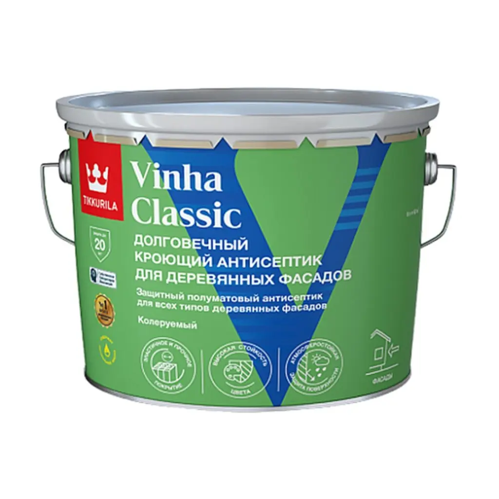 Кроющий антисептик Tikkivala Vinha Classic для деревянных фасадов, полуматовый